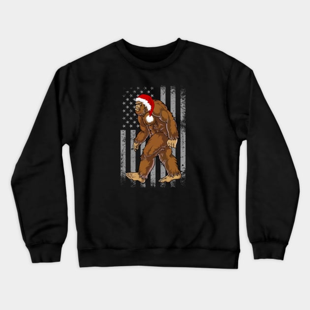 American Flag Big Foot Santa Hat Christmas Sasquatch Crewneck Sweatshirt by Illustradise